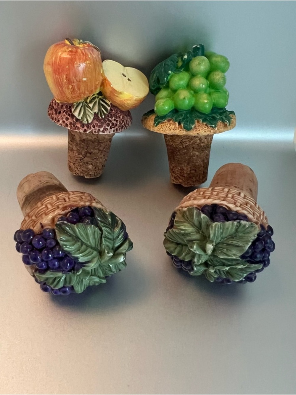 Vintage Fruit Wine Stoppers Set of 4 Resin Hand Painted Tuscan Italian Kitchen